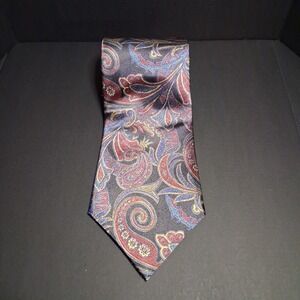 David Taylor Tie Paisley Pattern Metallic Colors Black Burgundy Blue 56" X 4"